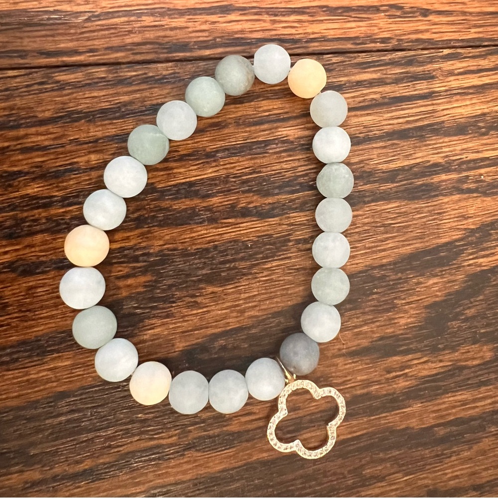 Amazonite Beaded Bracelet with Clover Charm